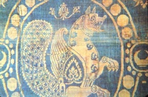 Samruk motif on a piece of Sassanid silk textile of the 6th - 7th c.